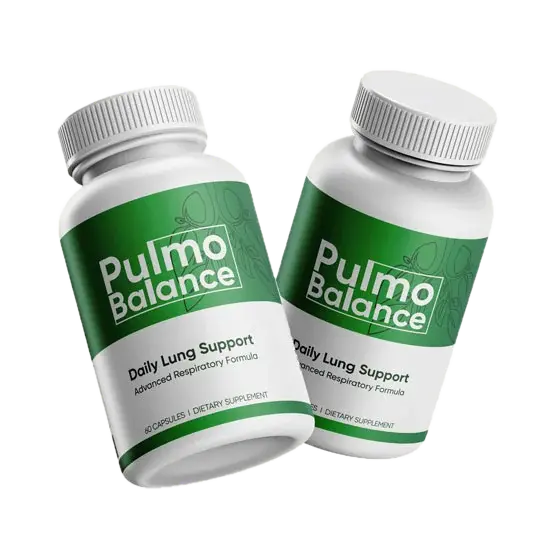 Pulmo Balance lung support supplement bottle — 60 capsules, advanced respiratory formula