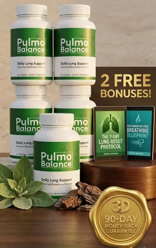 Pulmo Balance daily lung support capsule bottle close-up